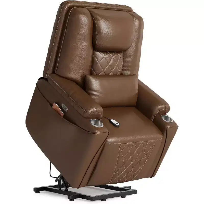 Fauteuil inclinable releveur électrique en cuir PU avec ports de charge et porte-gobelets