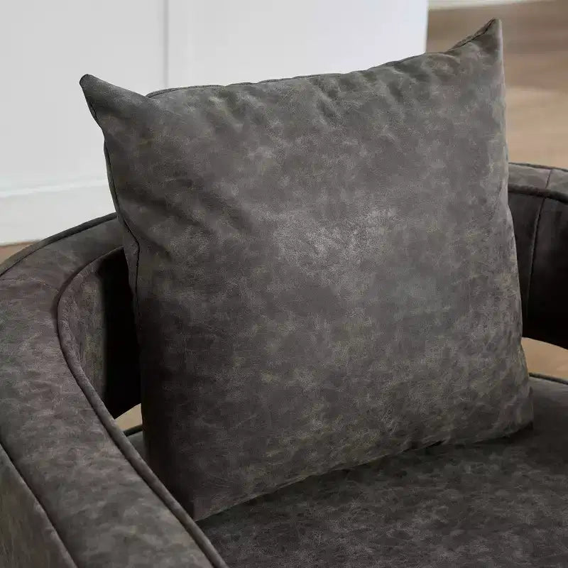 Fauteuil d'appoint pivotant de 74 cm avec revêtement en similicuir et piètement en bois d'hévéa