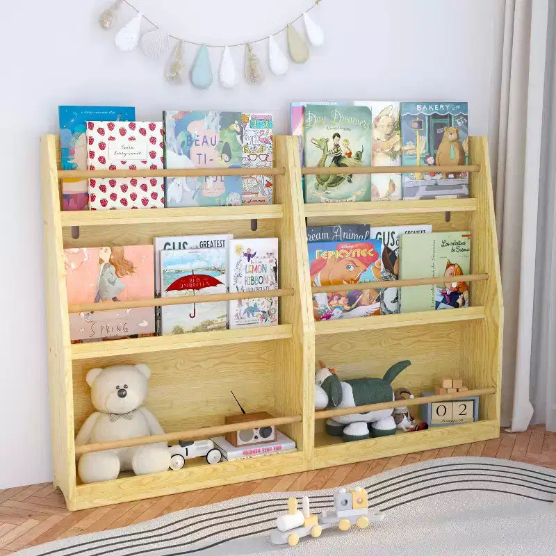 Étagère à livres pour enfants à 3 niveaux avec dispositif anti-basculement - MDF Naturel