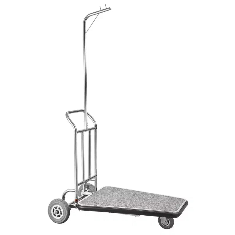 VEVOR Luggage Cart, 600 LBS Load Capacity, 3 Wheel Stainless Steel Bellman Cart, Valet Cart with Grey Carpeted Deck and Rubber Wheels, Silver
