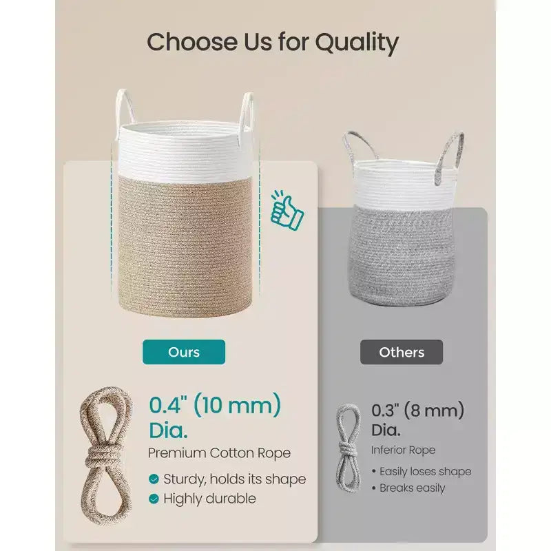 Panier à linge en corde de coton, panier à linge en fibre naturelle de 60 L avec poignées, pour jouets d'enfants, vêtements, chambre à coucher, salon