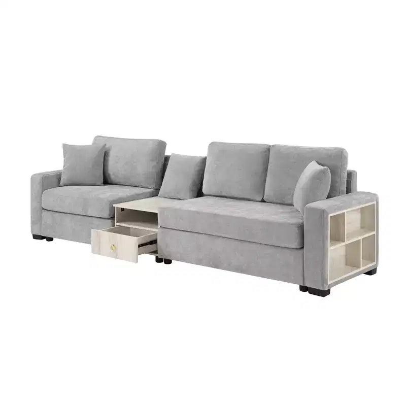 Canapé d'angle moderne en chenille, 3 places, de 283 cm, avec console et rangement