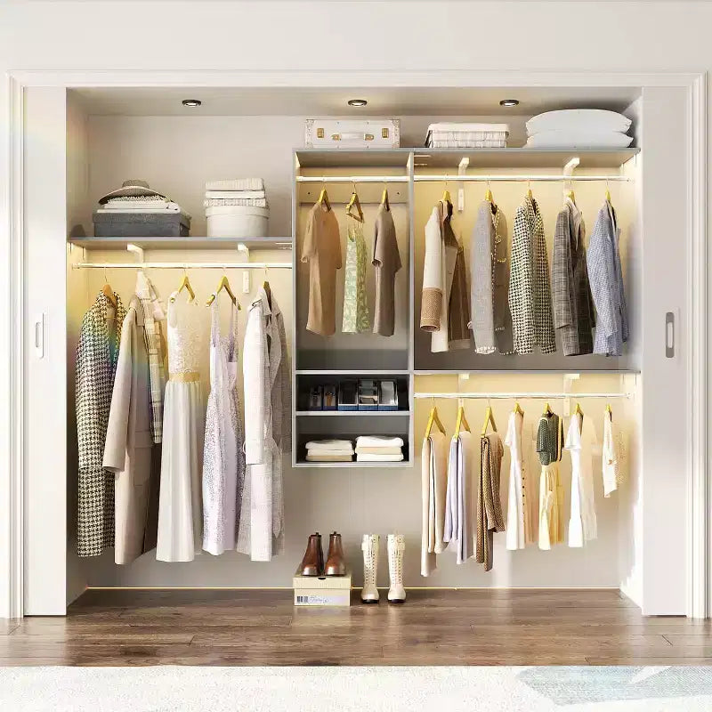Système d'organisation de placard mural avec tringles extensibles
