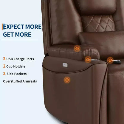 Fauteuil inclinable releveur électrique en cuir PU avec ports de charge et porte-gobelets