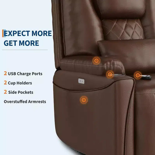 Fauteuil inclinable releveur électrique en cuir PU avec ports de charge et porte-gobelets