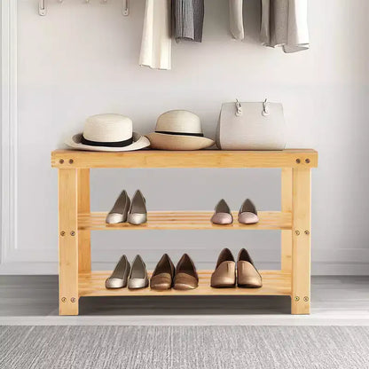 Banc à chaussures en bambou à 3 niveaux avec une capacité de 130 kg pour l'entrée