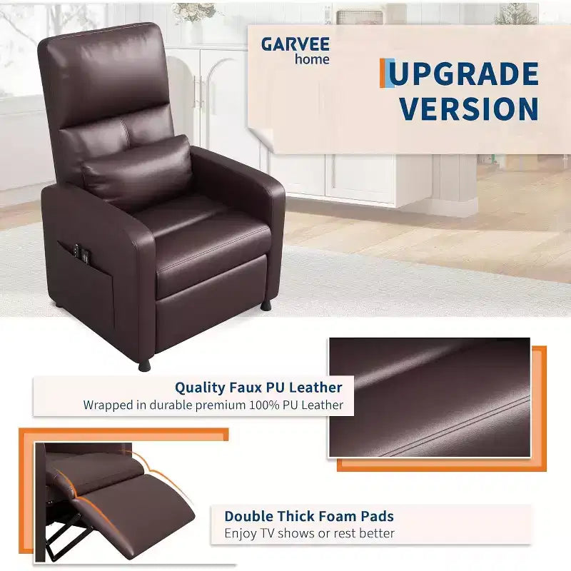 Fauteuil inclinable électrique avec massage et chauffage, inclinable ergonomique en cuir PU surdimensionné, 2 poches latérales et port USB