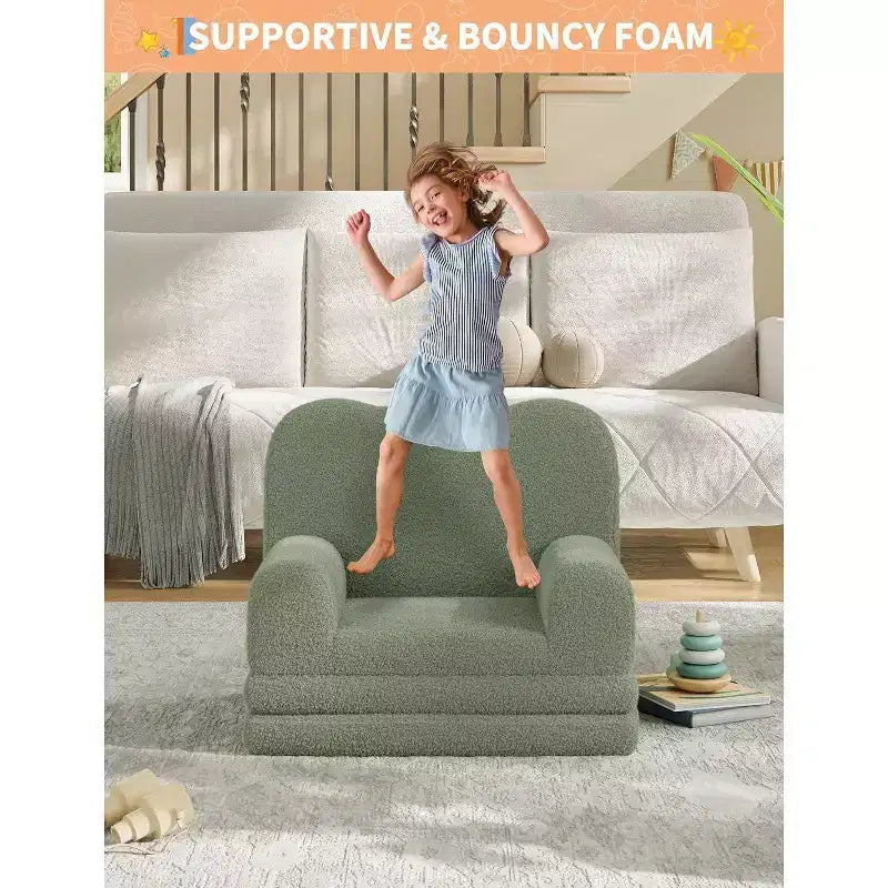 Fauteuil convertible 2-en-1 pour enfants, en polaire Teddy doux, se déplie en chaise longue ou en lit, parfait pour une salle de jeux, une chambre d'enfant ou comme cadeau d'anniversaire
