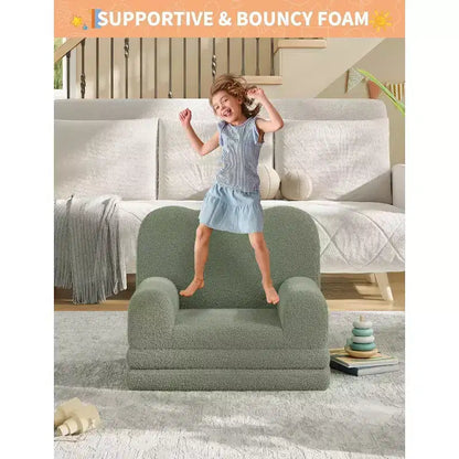Fauteuil convertible 2-en-1 pour enfants, en polaire Teddy doux, se déplie en chaise longue ou en lit, parfait pour une salle de jeux, une chambre d'enfant ou comme cadeau d'anniversaire