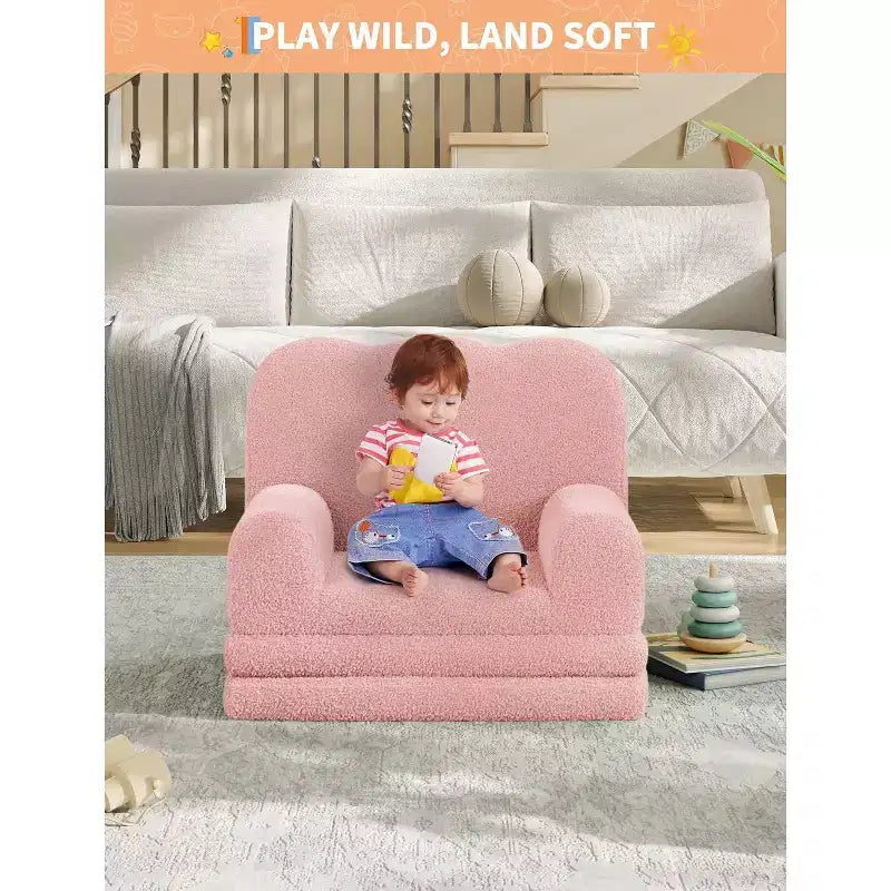 Fauteuil convertible 2-en-1 pour enfants, en polaire Teddy doux, se déplie en chaise longue ou en lit, parfait pour une salle de jeux, une chambre d'enfant ou comme cadeau d'anniversaire