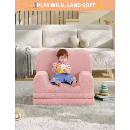 Fauteuil convertible 2-en-1 pour enfants, en polaire Teddy doux, se déplie en chaise longue ou en lit, parfait pour une salle de jeux, une chambre d'enfant ou comme cadeau d'anniversaire
