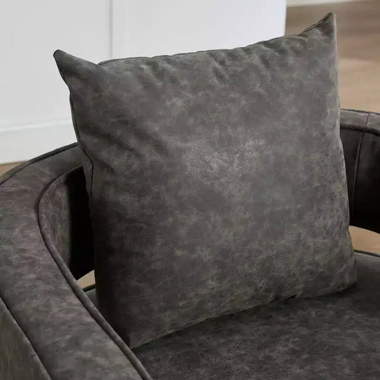 Fauteuil d'appoint pivotant de 74 cm avec revêtement en similicuir et piètement en bois d'hévéa