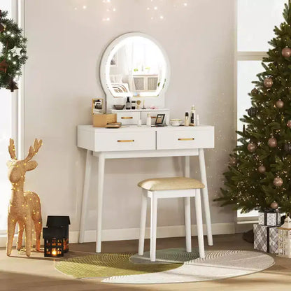 Coiffeuse avec Miroir, Tabouret Rembourré et 3 Modes d'Éclairage LED