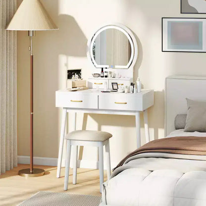 Coiffeuse avec Miroir, Tabouret Rembourré et 3 Modes d'Éclairage LED