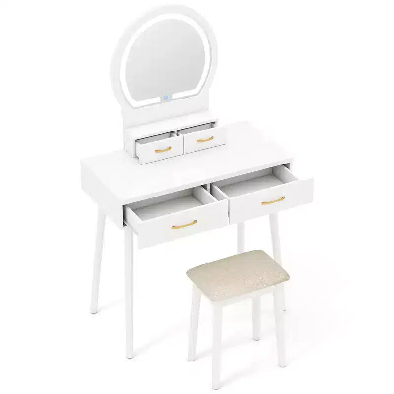 Coiffeuse avec Miroir, Tabouret Rembourré et 3 Modes d'Éclairage LED