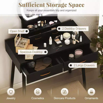 Coiffeuse avec Miroir, Tabouret Rembourré et 3 Modes d'Éclairage LED
