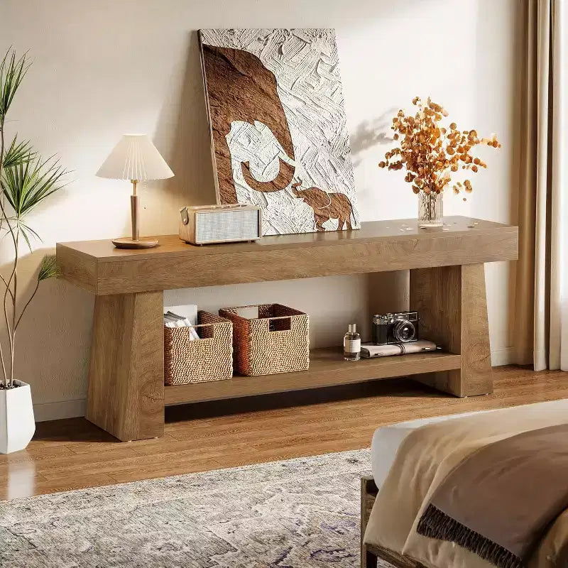 Meuble TV de ferme rustique de 160 cm pour téléviseurs jusqu'à 75" avec étagère à double niveau