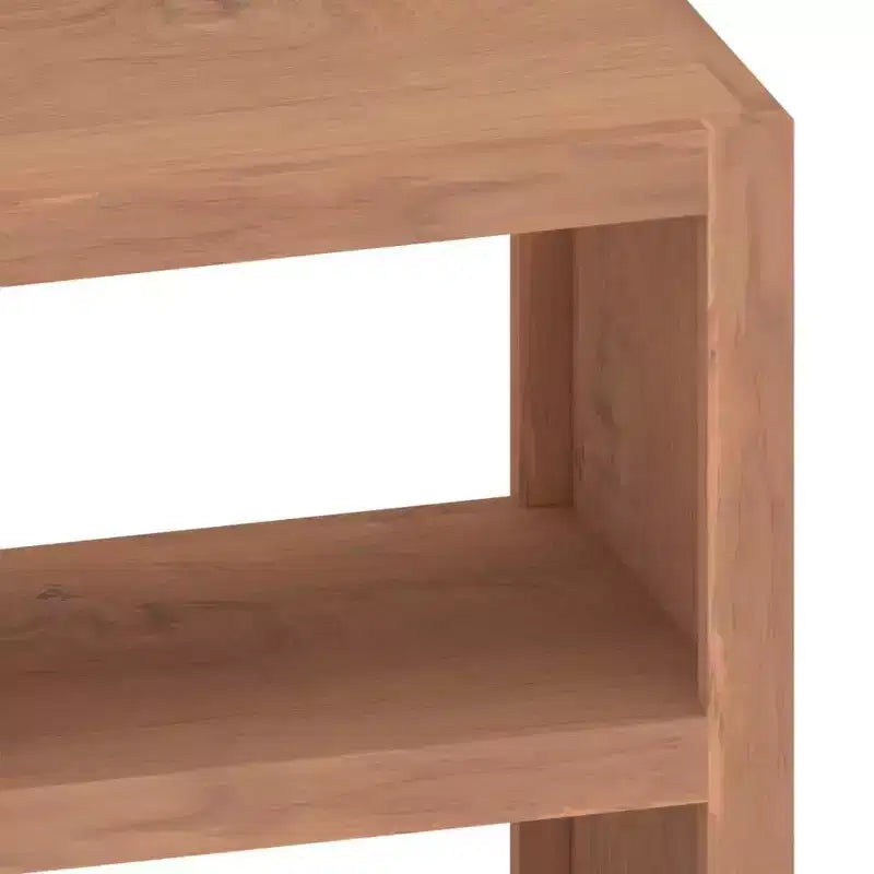 Table d'appoint en teck massif avec compartiments de rangement ouverts