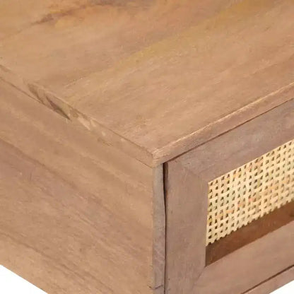 Table basse de 39 po en bois de manguier massif avec tiroirs en rotin et pieds fuselés