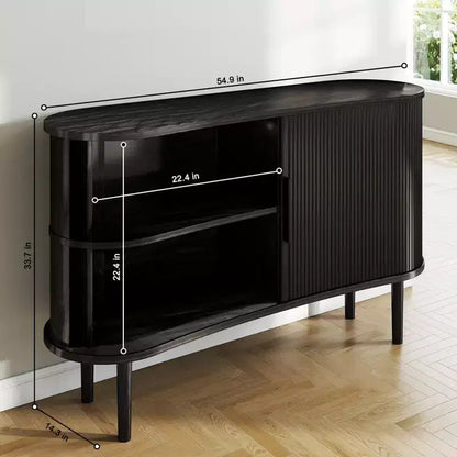 Buffet/bahut incurvé de 55" en MDF avec portes - Noir