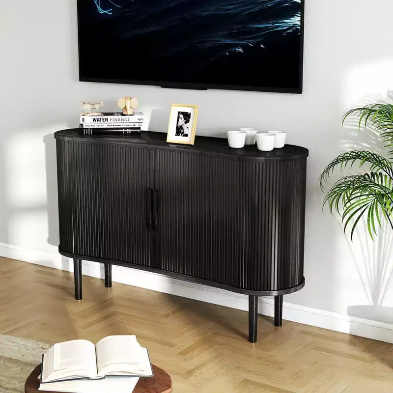 Buffet/bahut incurvé de 55" en MDF avec portes - Noir