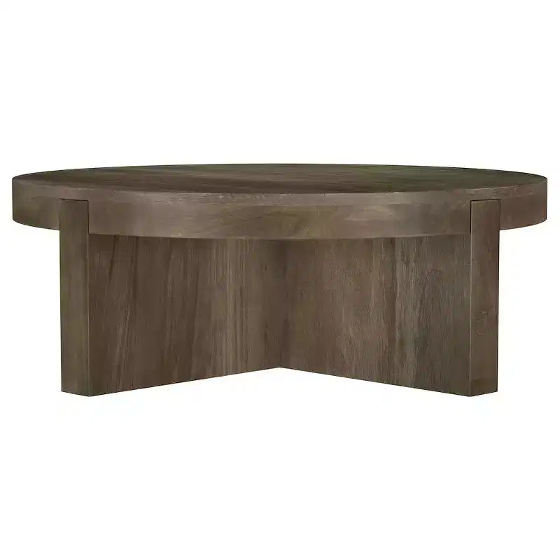 Table basse ronde de 38 po en manguier massif avec piédestal