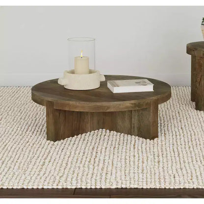 Table basse ronde de 38 po en manguier massif avec piédestal