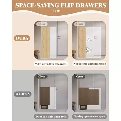 Meuble à chaussures moderne avec 4 tiroirs à bascule, organisateur de chaussures peu encombrant avec poignées en bois pour l'entrée, le couloir ou la chambre