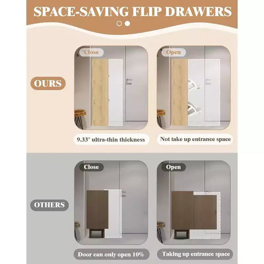 Meuble à chaussures moderne avec 4 tiroirs à bascule, organisateur de chaussures peu encombrant avec poignées en bois pour l'entrée, le couloir ou la chambre