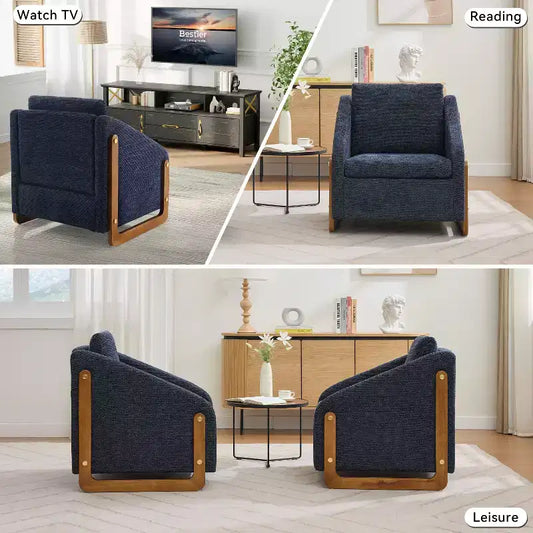 Fauteuil d'appoint en tissu chenille avec cadre en bois et garniture de clous dorés