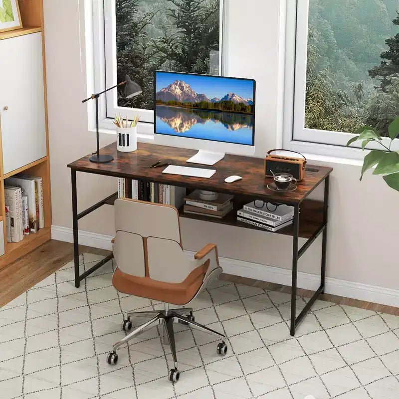 Bureau informatique 55x24 avec prises de courant, ports USB et étagère de rangement
