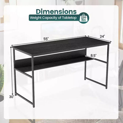 Bureau informatique 55x24 avec prises de courant, ports USB et étagère de rangement