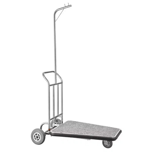 VEVOR Luggage Cart, 600 LBS Load Capacity, 3 Wheel Stainless Steel Bellman Cart, Valet Cart with Grey Carpeted Deck and Rubber Wheels, Silver