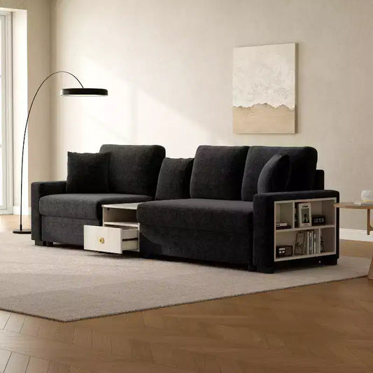 Canapé d'angle moderne en chenille, 3 places, de 283 cm, avec console et rangement