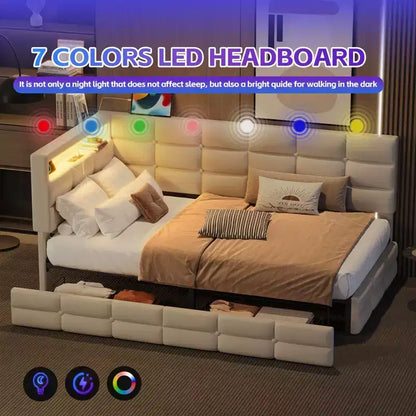 Lit de repos capitonné pour une personne avec ports USB et rangement caché