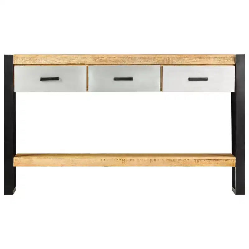 Table console de 51" en bois de manguier massif avec tiroirs et étagère ouverte