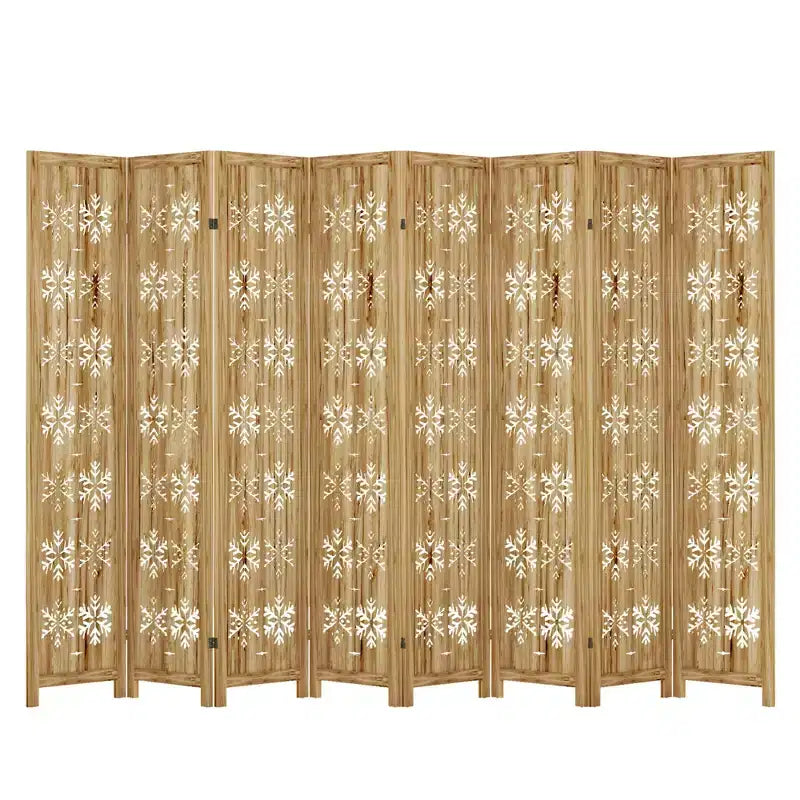 Paravent pliant 4 panneaux motif flocon de neige - Bois de paulownia