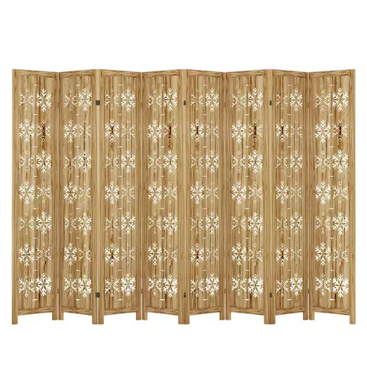 Paravent pliant 4 panneaux motif flocon de neige - Bois de paulownia