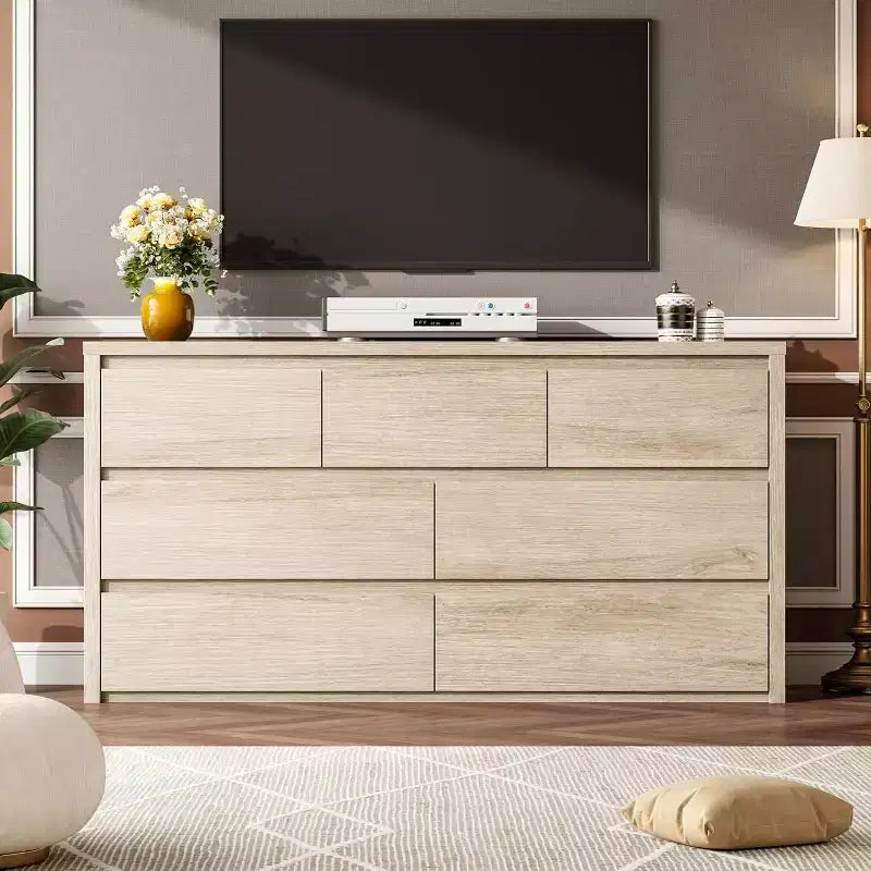 Commode à 7 tiroirs pour chambre à coucher, Grande commode moderne, Grande commode en bois de rangement pour salon, couloir, entrée
