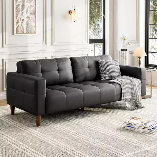 Canapé 3 places en similicuir de 210 cm avec assise profonde et coussins à ressorts