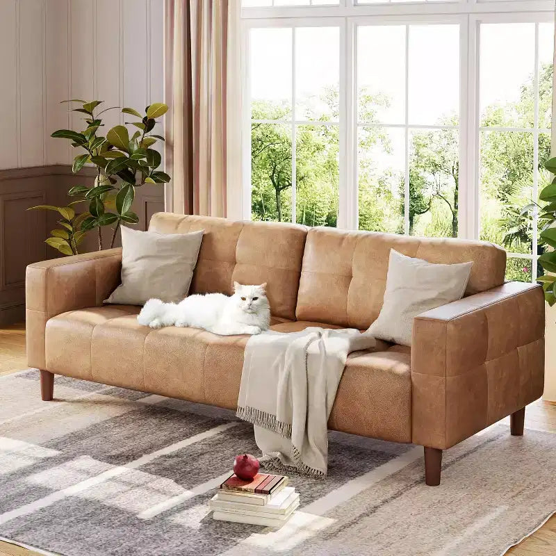 Canapé 3 places en similicuir de 210 cm avec assise profonde et coussins à ressorts